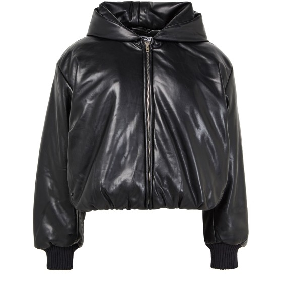 Hooded faux leather jacket - Black