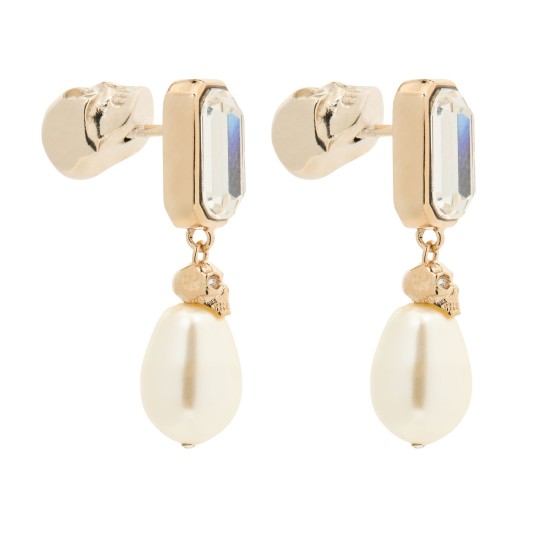 Skull crystal earrings - white