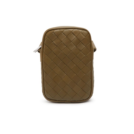 Intrecciato zippered phone pouch - brown