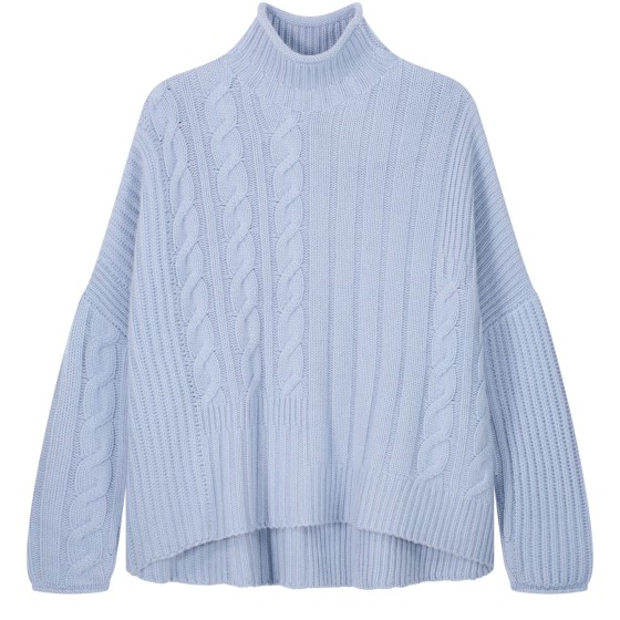 Oversized high-neck cable knit sweater - Blue