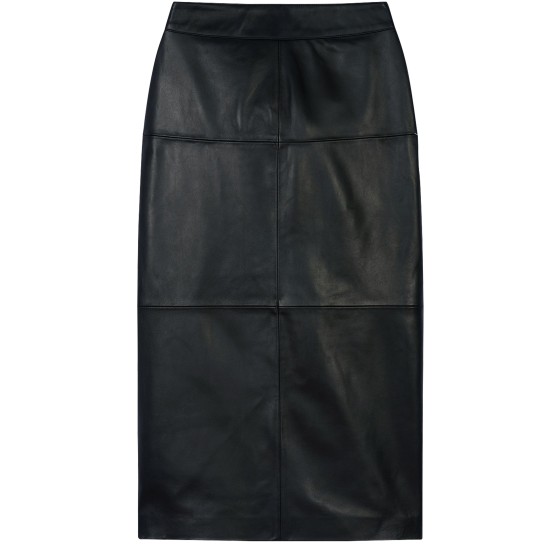 Lamb leather midi skirt - Black