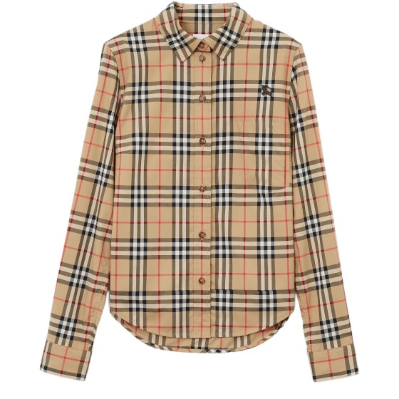 Check stretch cotton shirt - Beige