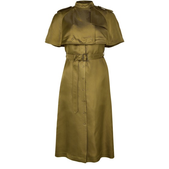 Cinched trench coat-style dress - brown