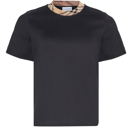 Check T-shirt with collar - Black