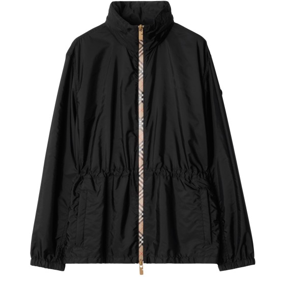 Short Checker-tape Nylon Parka - Black