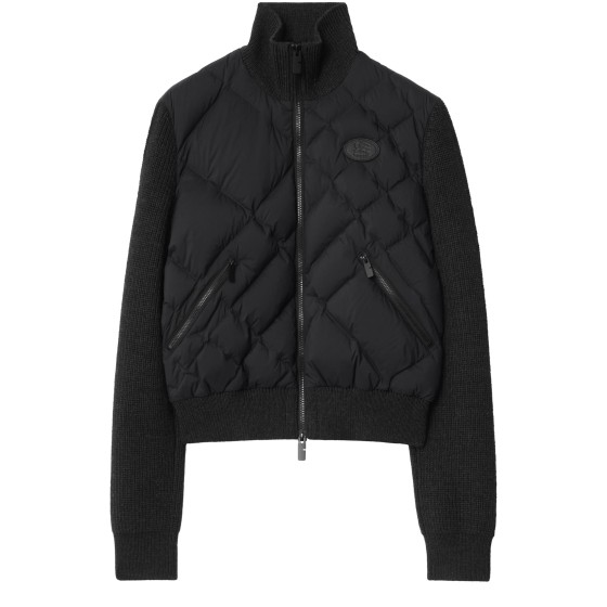 Check-stitch Nylon and Wool Jacket - Black
