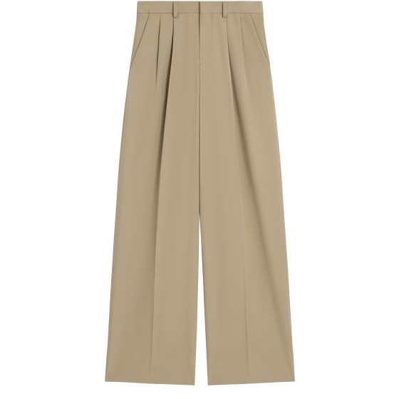 Pleated trousers in cotton and wool gabardine - Beige