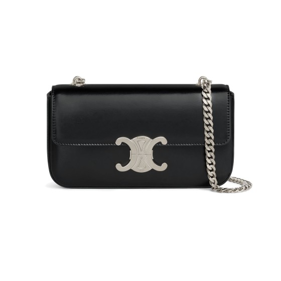 Triomphe Satin Calfskin Chain Shoulder Bag - Silver