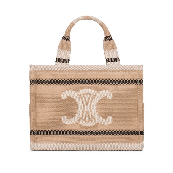 Cabas Thais Small Triomphe Striped Fabric Handbag - Beige