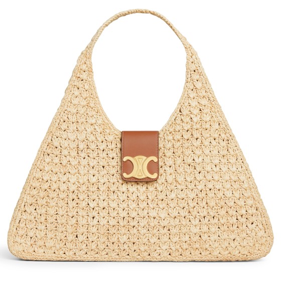 Triangle bag in raffia and calfskin - Beige