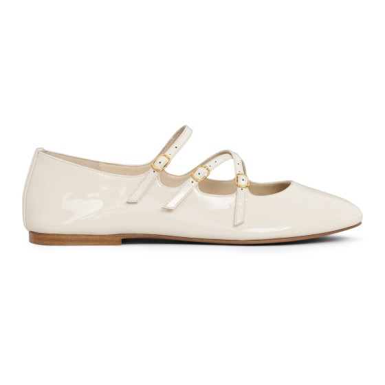 Ballerina flats in patent calf leather with cross-over straps - white
