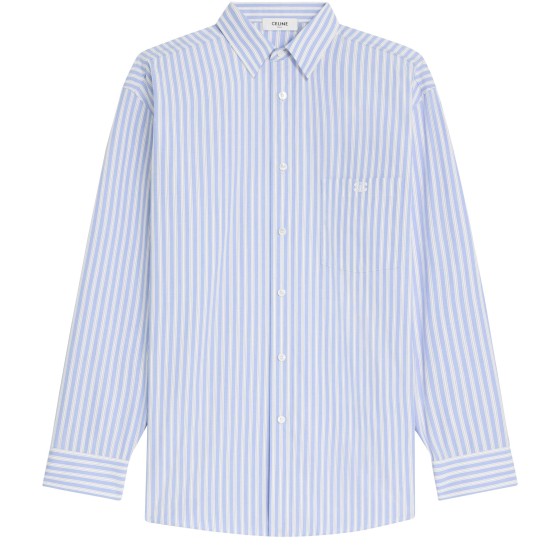 Oversized shirt in striped cotton poplin - Blue