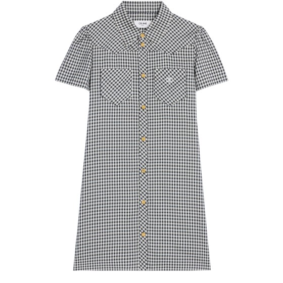 Mini shirt dress in vichy silk - Off-white
