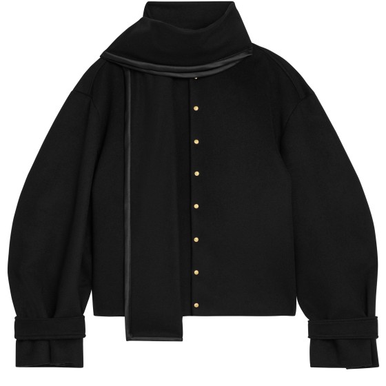 Scarf jacket in wool cloth - Black