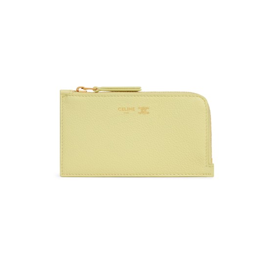 Long zipped card holder in supple grained calfskin - Yellow