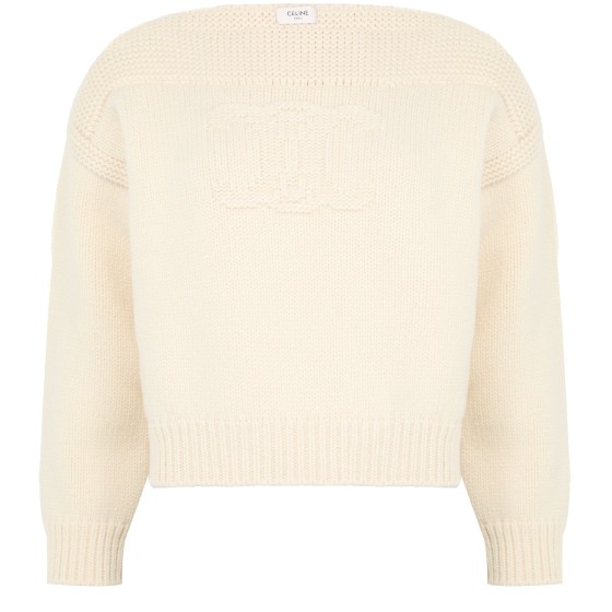 Boat neck sweater in chunky cashmere - Off-white