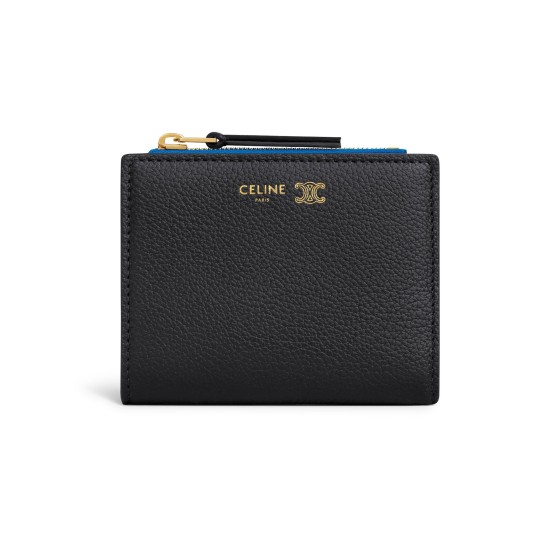 Compact wallet in supple grained calfskin - Black
