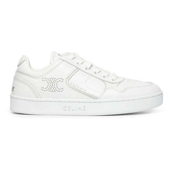 Block wedge outsole cow leather sneakers - white