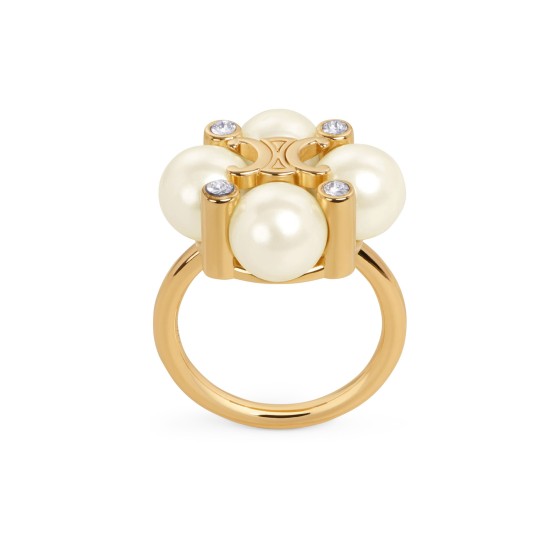 Les Perles Celine ring in strass, resin pearls and brass with gold finish - Gold