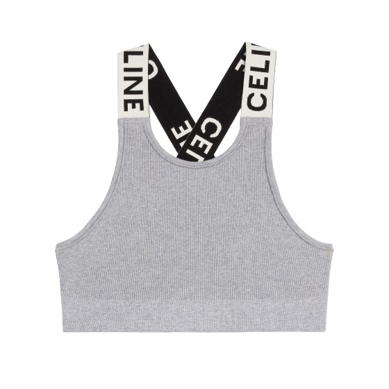 Sports-style cotton knit back-cross sports bra - grey