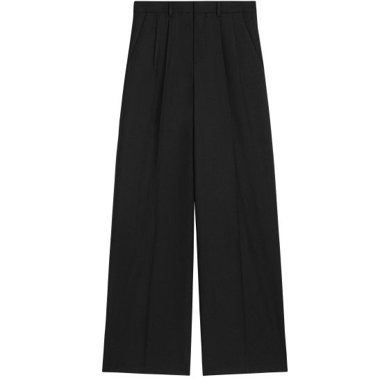 Pleated trousers in light wool gabardine - Black