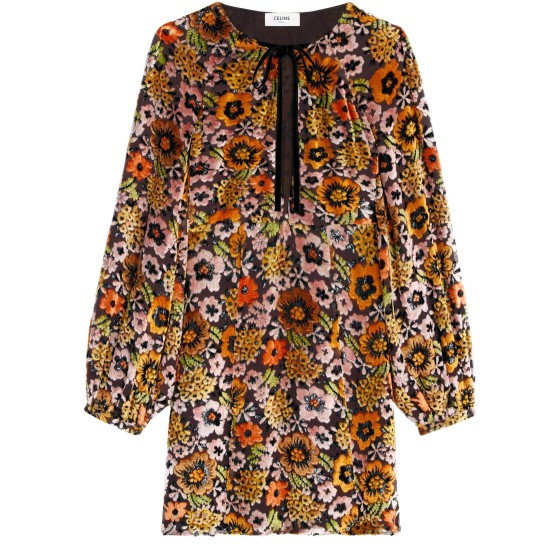 Mini folk dress in velvet jacquard - Black