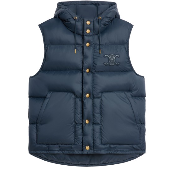 Lightweight nylon sleeveless down jacket - navy blue