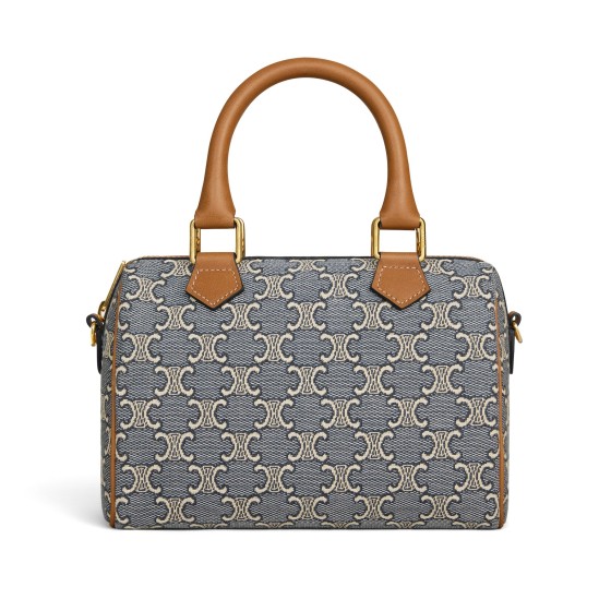 Small Boston bag in Triomphe jacquard and calfskin - navy blue