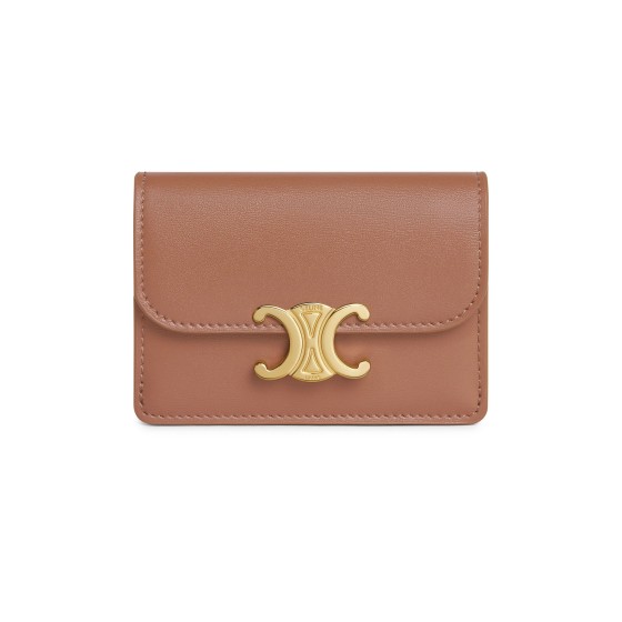 Card holder with flap Triomphe in shiny calfskin - Metallic color