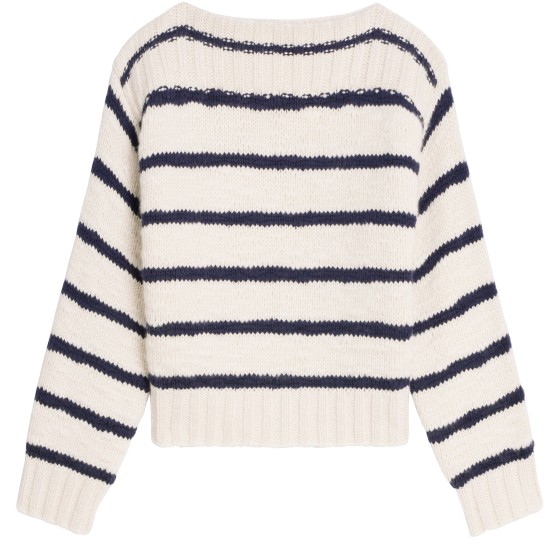 Boat neck striped cashmere sweater - navy blue
