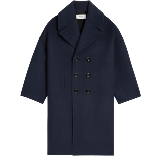 Long peacoat in wool felt - navy blue