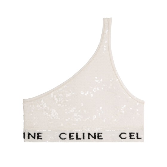 Celine embroidered viscose corset-style crop top - white