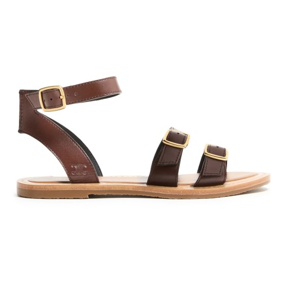 Lympia triple strap sandals in calfskin - brown