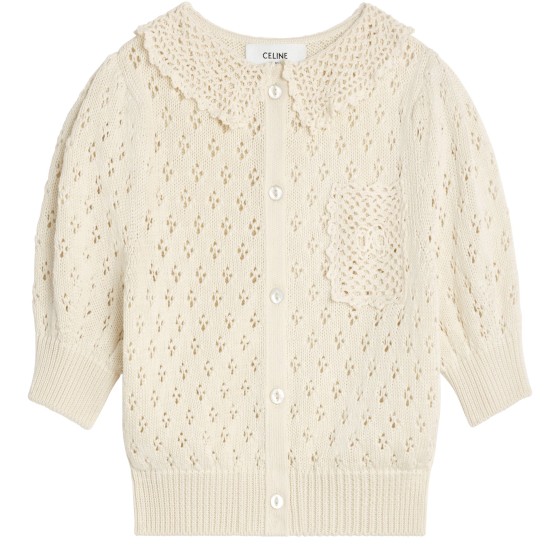 Mesh cotton cropped cardigan - Off-white