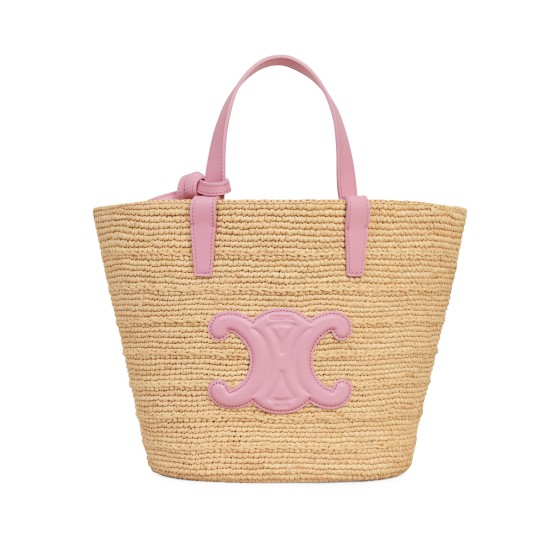 Teen plant material and cowhide soft classic basket bag - pink