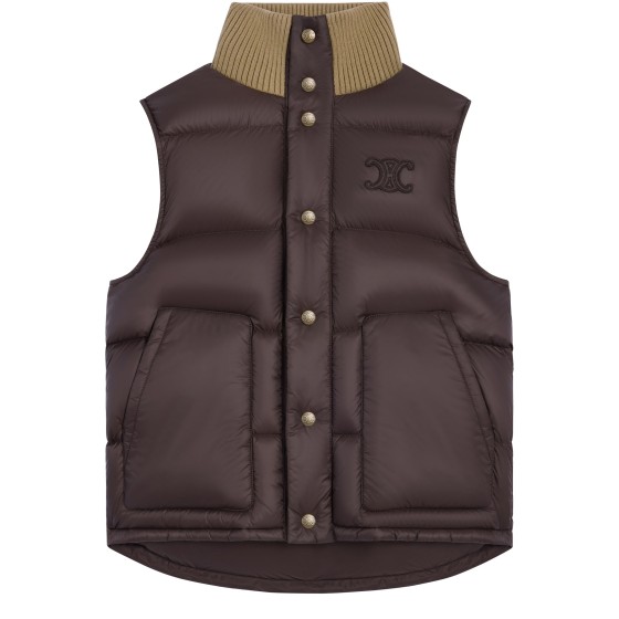 Sleeveless puffer jacket in light nylon - brown