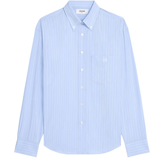 Relaxed shirt in striped cotton poplin - Blue