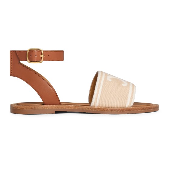 Lympia Triomphe jacquard synthetic leather and cow leather sandals - Beige