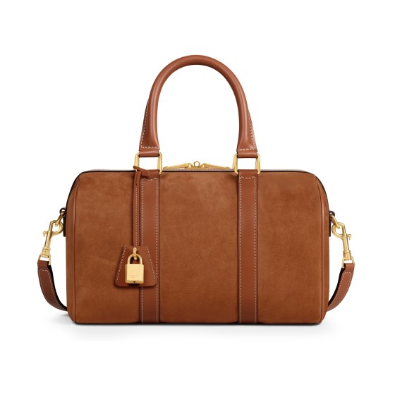Medium Boston bag in nubuck calfskin - Beige