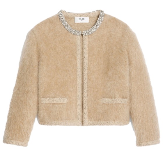 Brushed mohair embroidered cardigan - Beige
