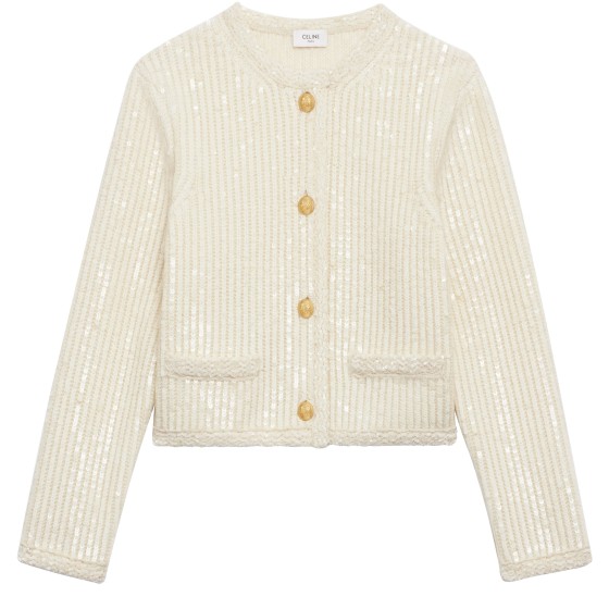 Embroidered Ribbed Mohair Cardigan Jacket - Off-white