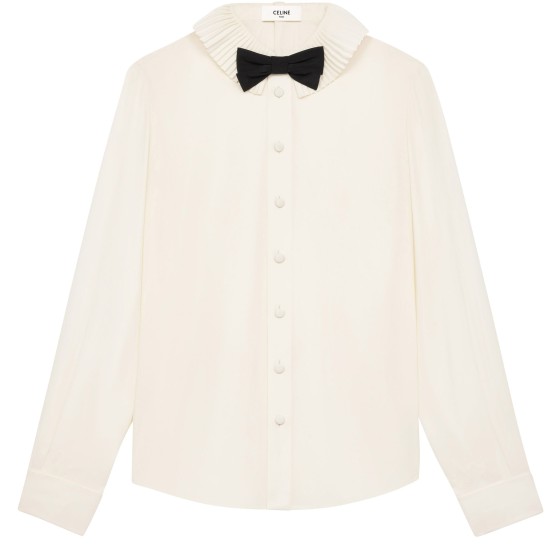 Mia shirt with bow in silk crêpe and acetate - Off-white
