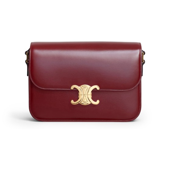 Triomphe Medium Glossy Calfskin Shoulder Bag - Burgundy