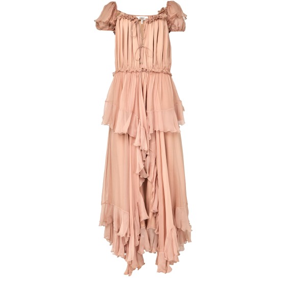 Gathered ruffled maxi dress - pink