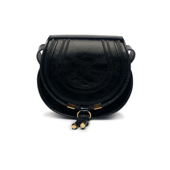 Marcie Small Smooth Leather Shoulder Bag - Black