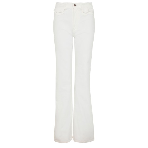 High-waisted flared denim jeans - white