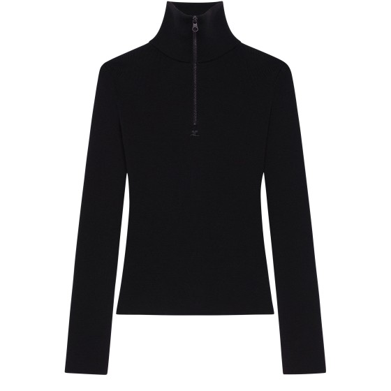 Zipped mockneck sweater - Black