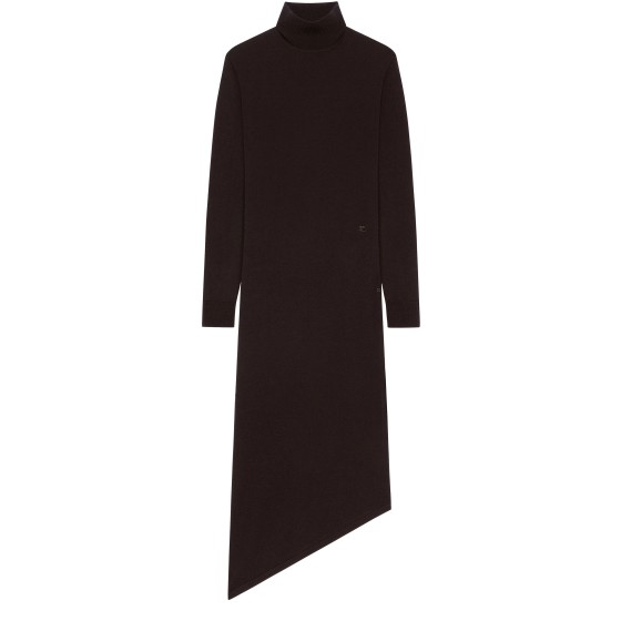 One shoulder wool midi dress - brown