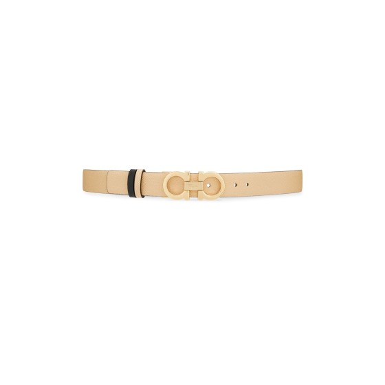Reversible and adjustable Gancini belt - Beige