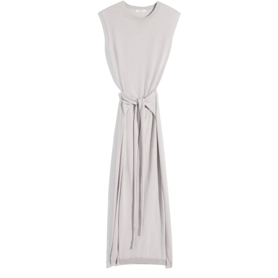 Long-sleeved dress with tie - grey